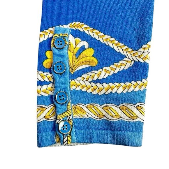 J. McLaughlin Womens Lenny Medium Long Sleeve Sweater Button Cuff Blue Gold - Picture 4 of 7